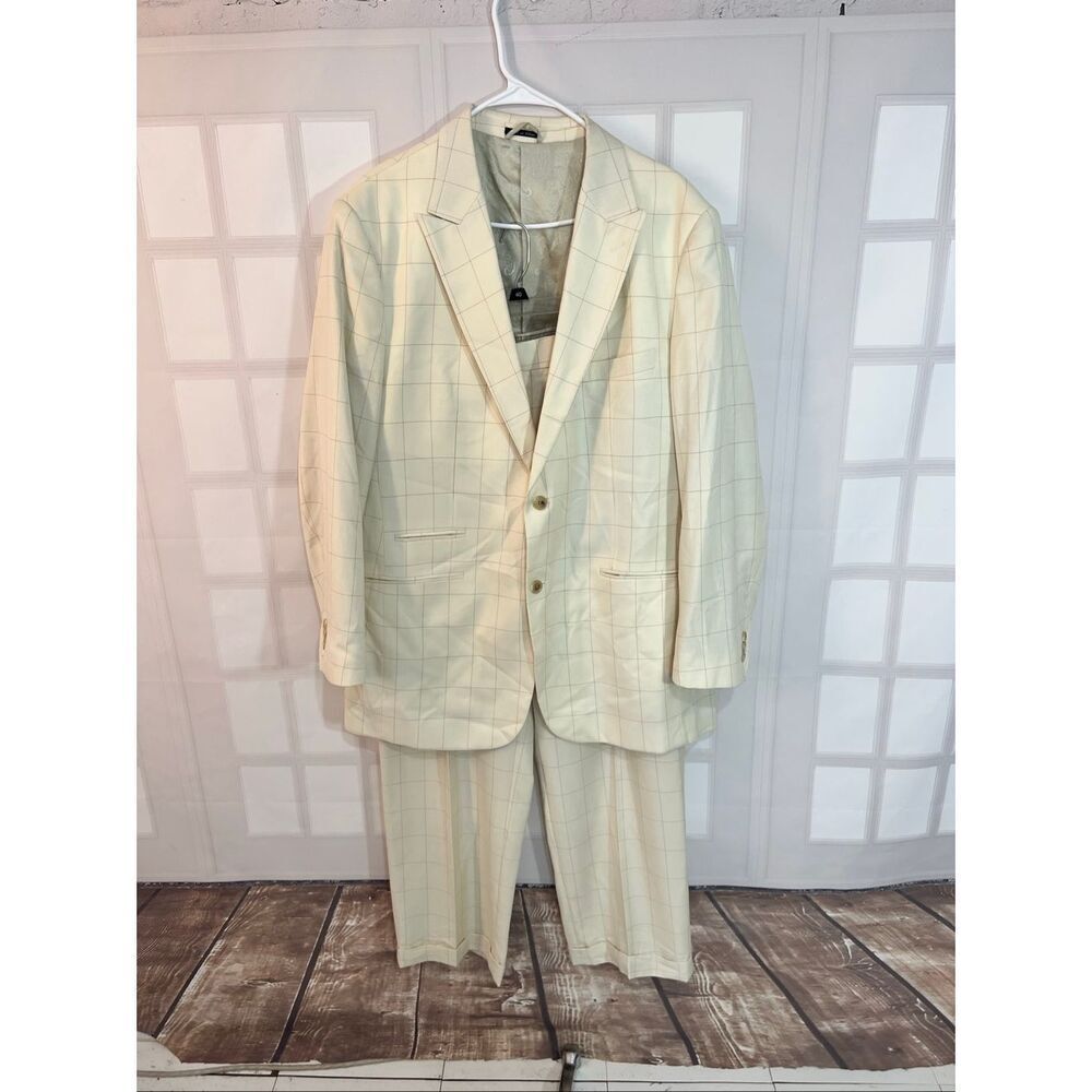 Steve Harvey Ivory Sultan-V Plaid Single Breasted 2-Piece Suit Pants Size 40L